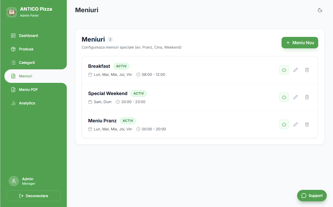 Configurare meniuri digitale